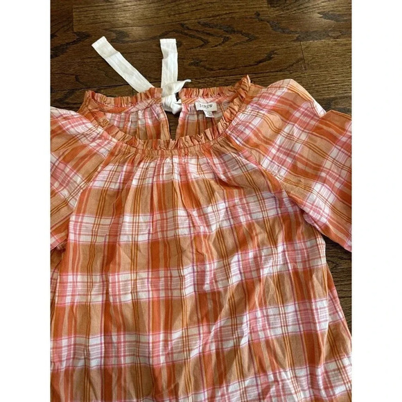J. Crew Smocked-neck Women's top in Spring plaid Color Size XS NWT S0600 - Picture 3 of 10